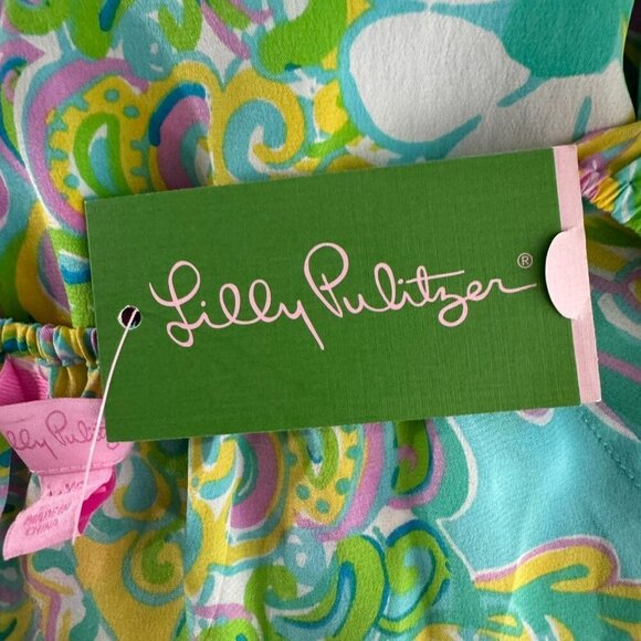 Lilly Pultizer Sarabeth Top XS Shorely Blue Double Trouble Silk NWT TP-2890 - Picture 6 of 11
